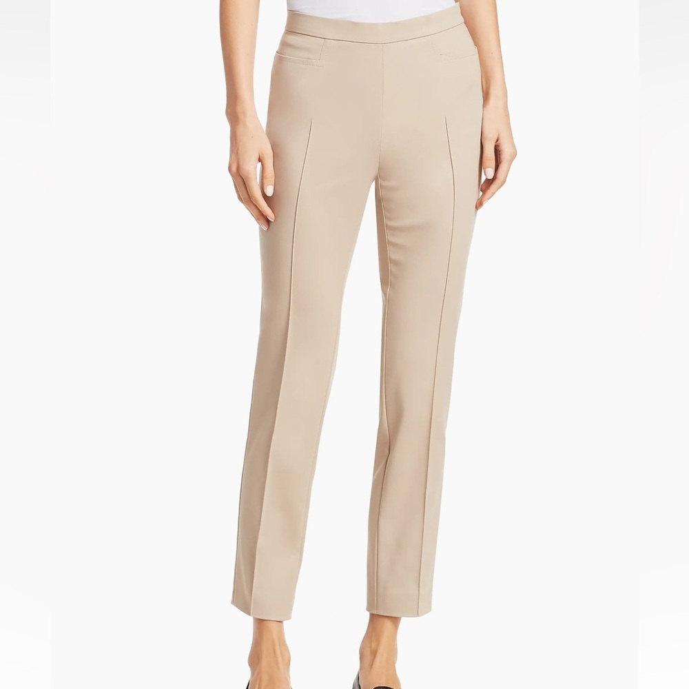 AKRIS .punto light tan flat front slim ankle pants Sz 8 Franca cotton pants